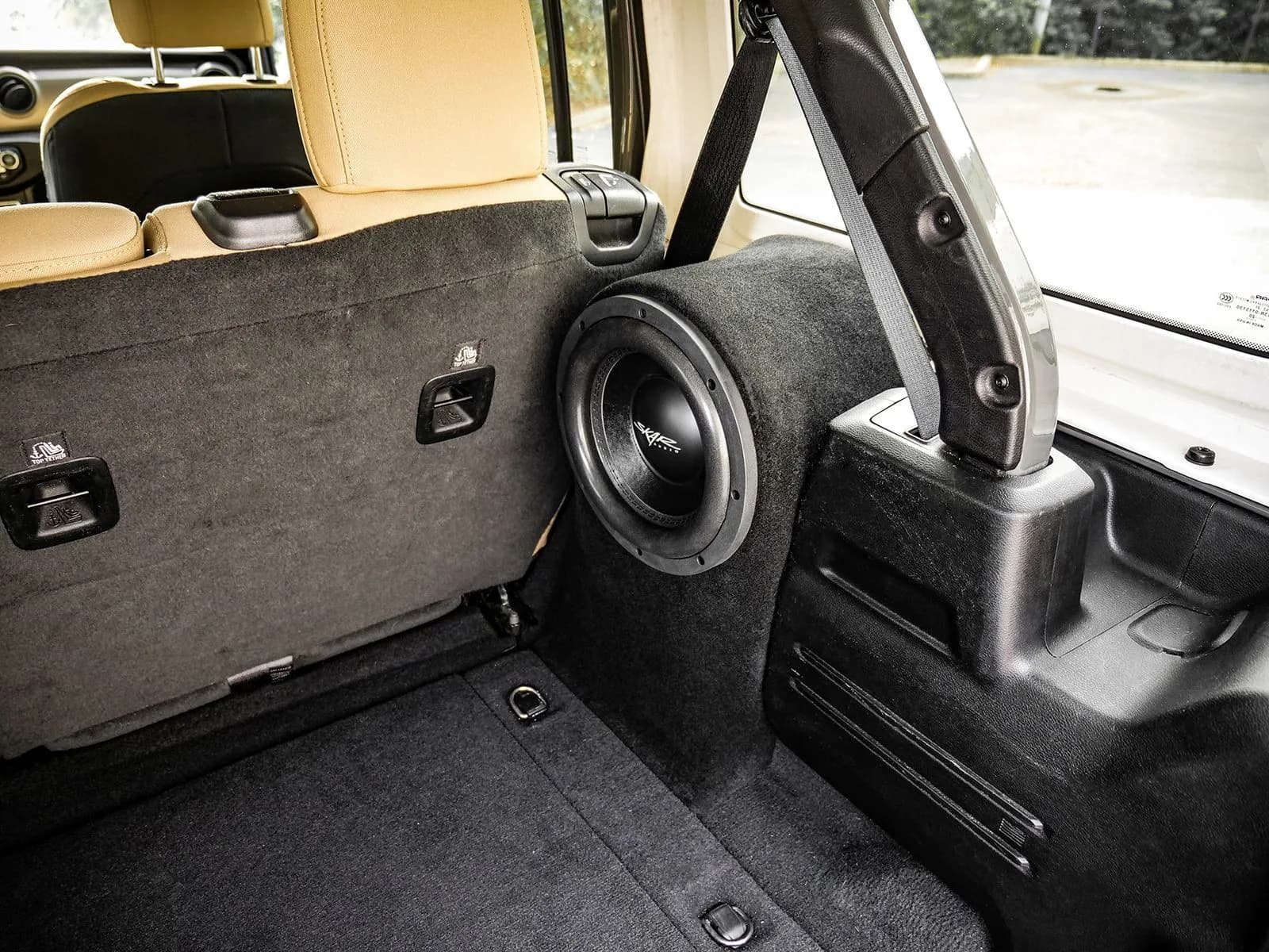 Featured Product Photo 8 for 2018-2025 Jeep Wrangler JL 4-Door Compatible Single 10" Sealed Subwoofer Enclosure (Passenger Side)