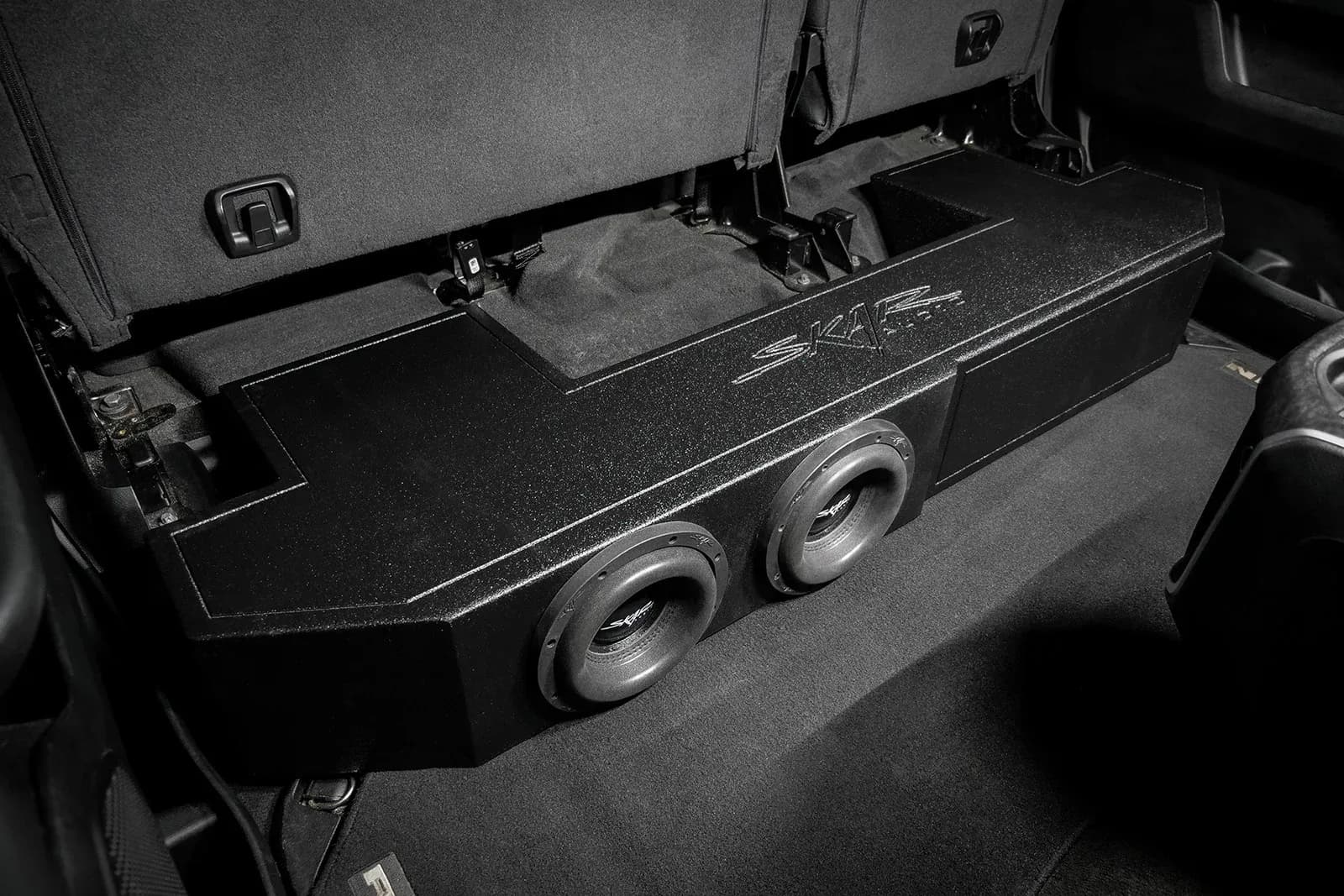 Featured Product Photo 10 for 2019-2024 Ram 1500 (5th Gen) Crew Cab Compatible Dual 8" Ported Armor Coated Subwoofer Enclosure