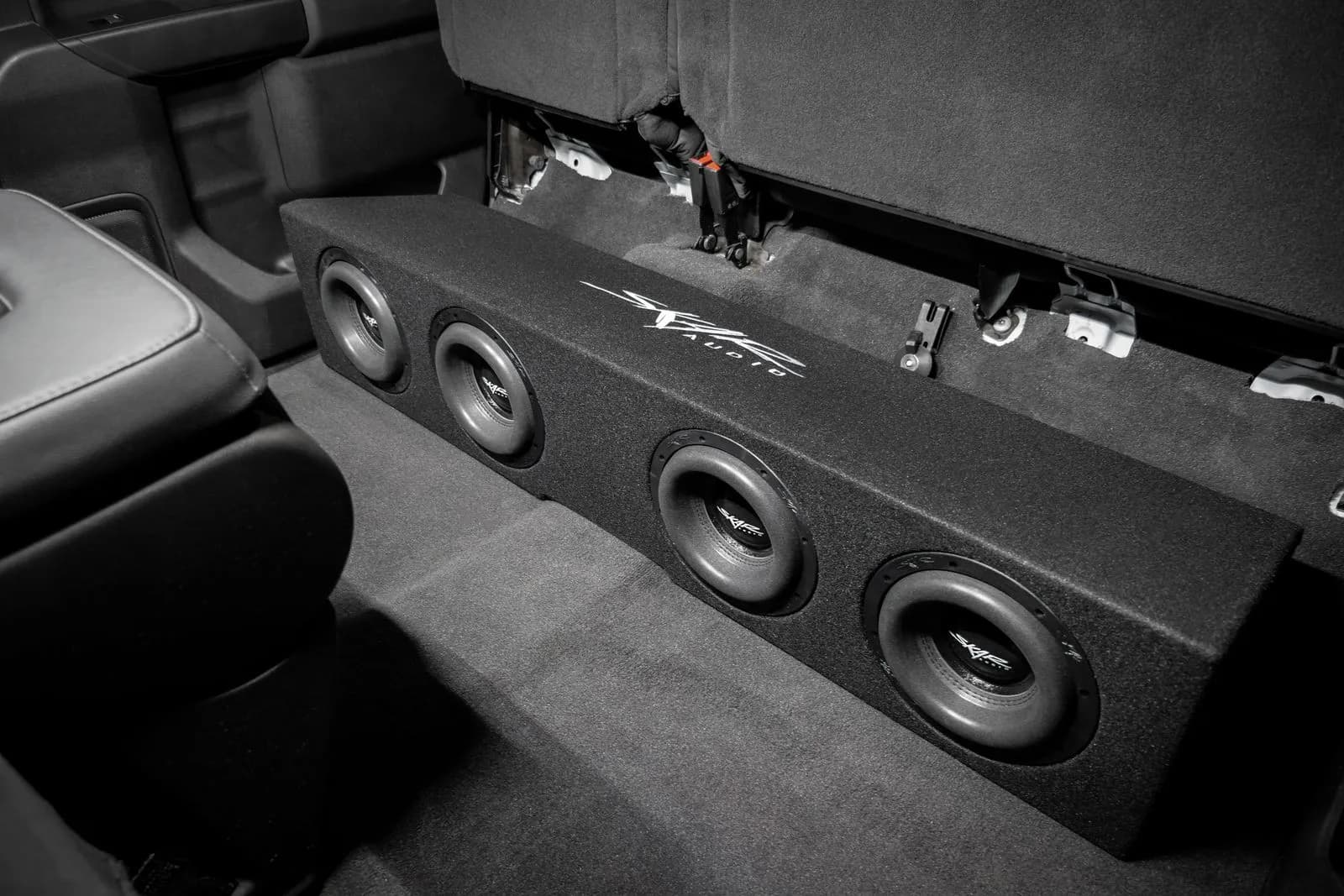 Featured Product Photo 11 for Quad 8" 3200W Max Power Loaded Ported Subwoofer Enclosure Compatible with 2019-2025 Chevy Silverado & GMC Sierra Crew Cab Trucks