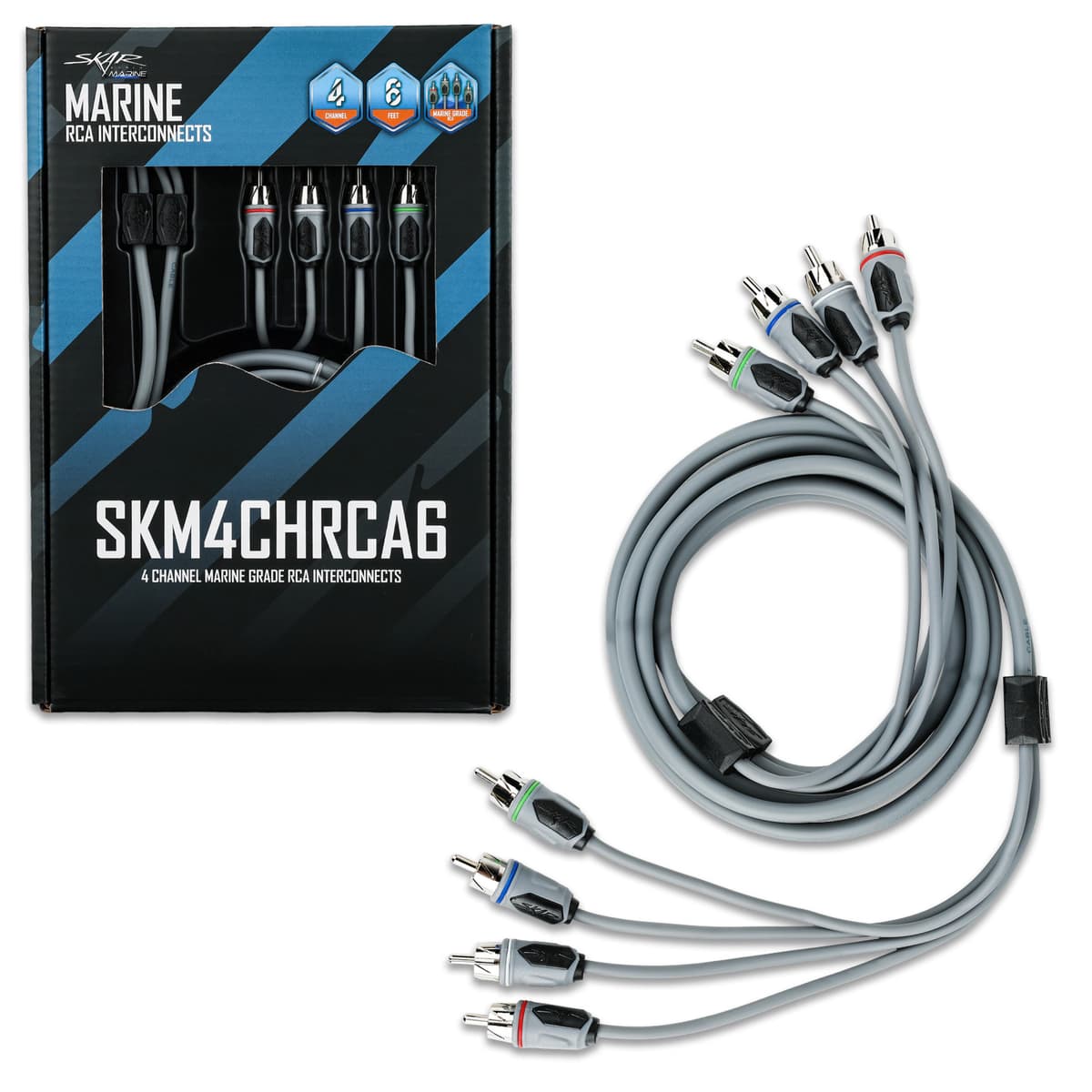 Featured Product Photo 1 for SKM4CHRCA6 | 6 Ft 4-Channel Marine Grade RCA Interconnect Cable