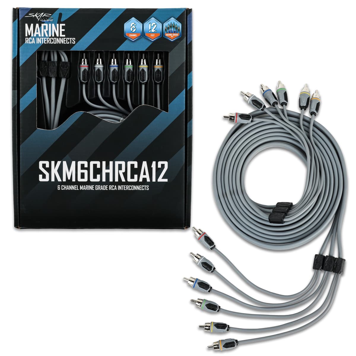Featured Product Photo 1 for SKM6CHRCA12 | 12 Ft 6-Channel Marine Grade RCA Interconnect Cable