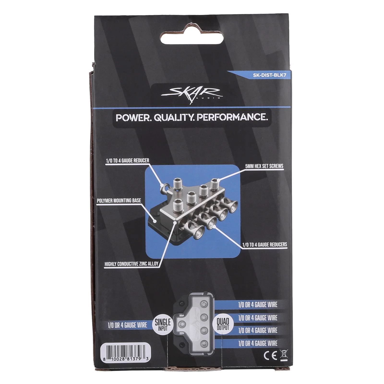 SK-DIST-BLK7 | Single 0/4 Gauge to Quad 0/4 Gauge Power Distribution Block #8