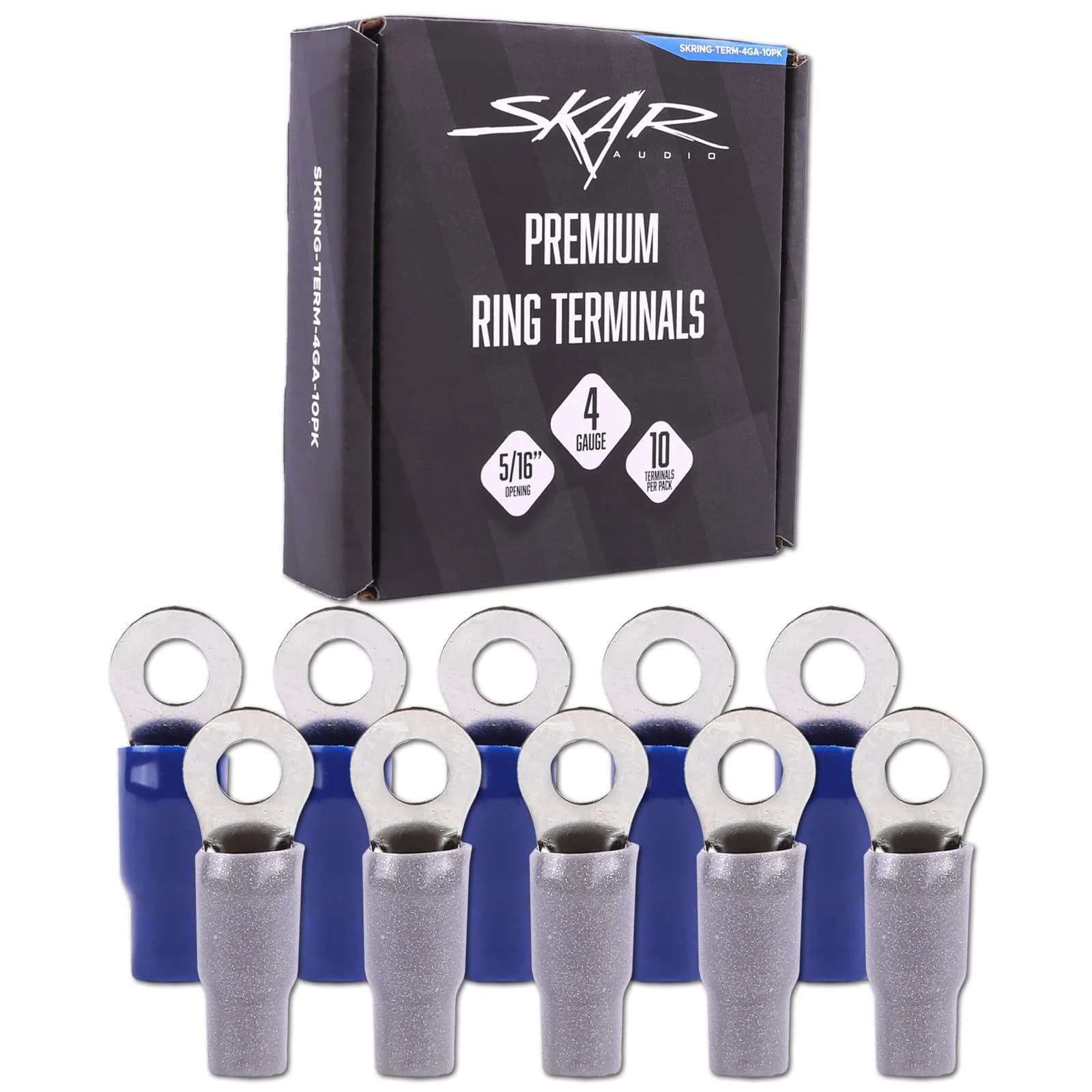 Featured Product Photo 4 for SKRING-TERM-4GA-10PK | 4 Gauge (5/16") Nickel Plated Premium Ring Terminals (10-Pack)
