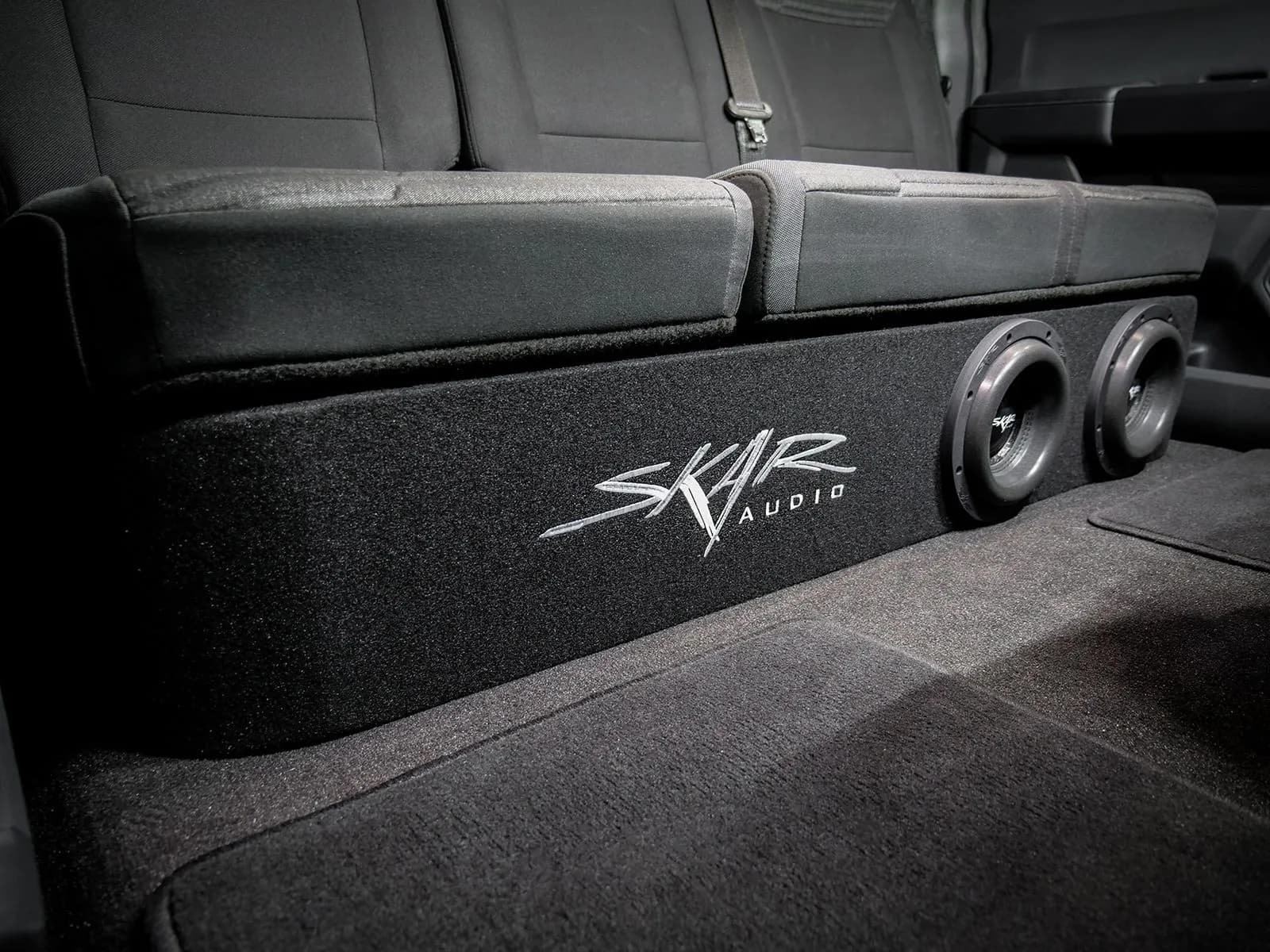 Skar Audio L-EVL-VS-2X8FORD-2015-UP-SUPERCREWCAB-V enclosure installation example — view 1