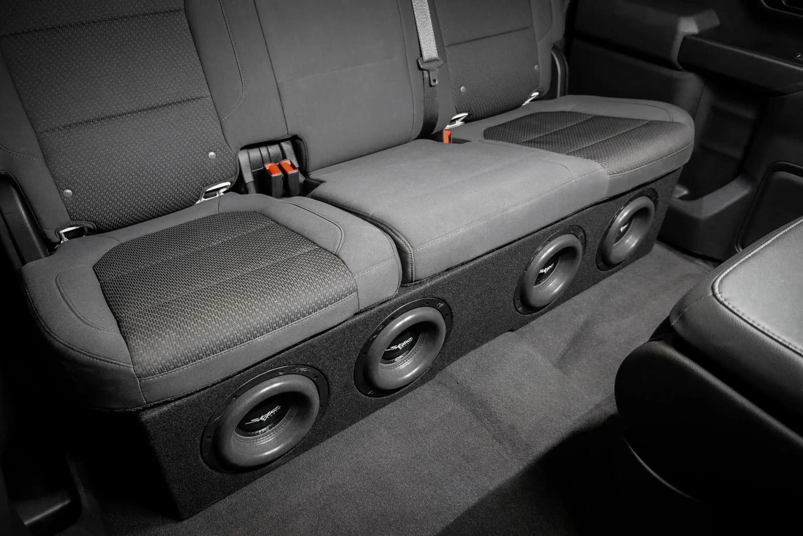 Skar Audio L-SVR-VS-4X8GM-2019-UP-CREWCAB-V enclosure installation example — view 1