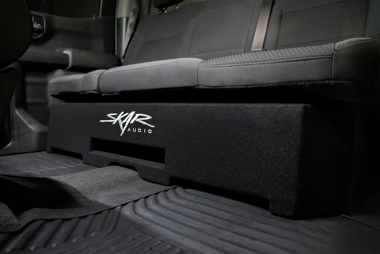 Skar Audio L-VD-VS-2X12GM-2019-UP-CREWCAB-V enclosure installation example — view 1